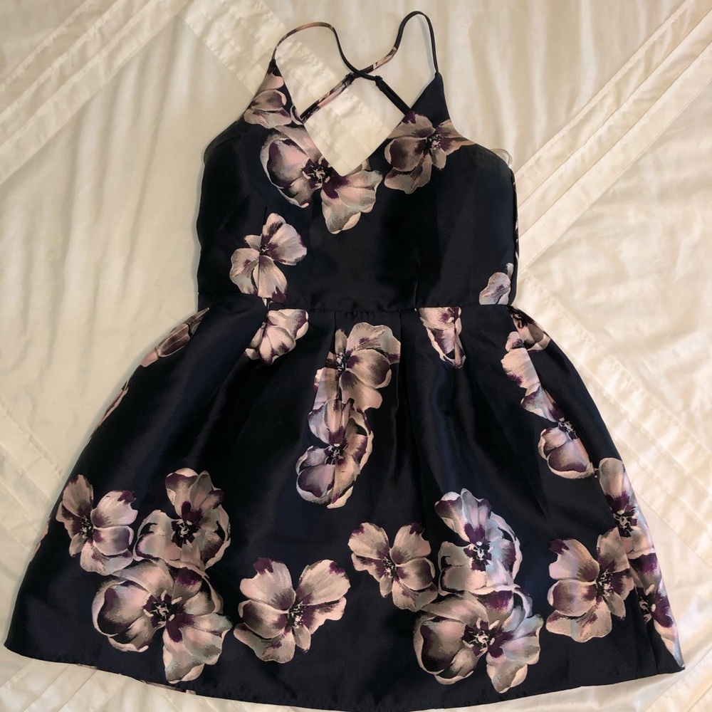 Navy blue flower print dress